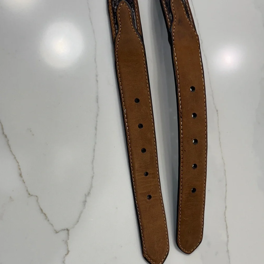 Nocona Brown Leather Kids Belt Pair with Brass Buckles
